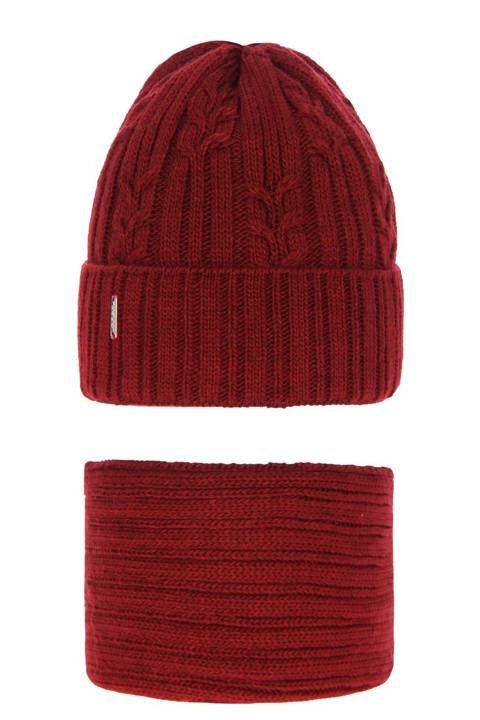 Girl's winter set: hat and tube scarf red Rozeta