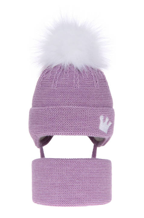 Girl's winter set: hat and tube scarf violet Narnia with pompom