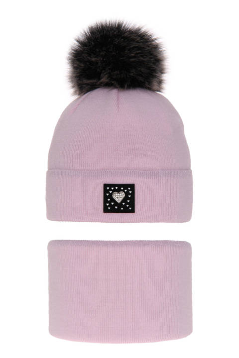 Girl's winter set: hat and tube scarf violet Sendi with pompom