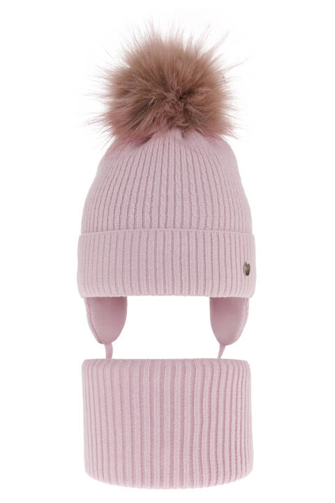 Girl's winter set: hat and tube scarf violet with pompom Debra