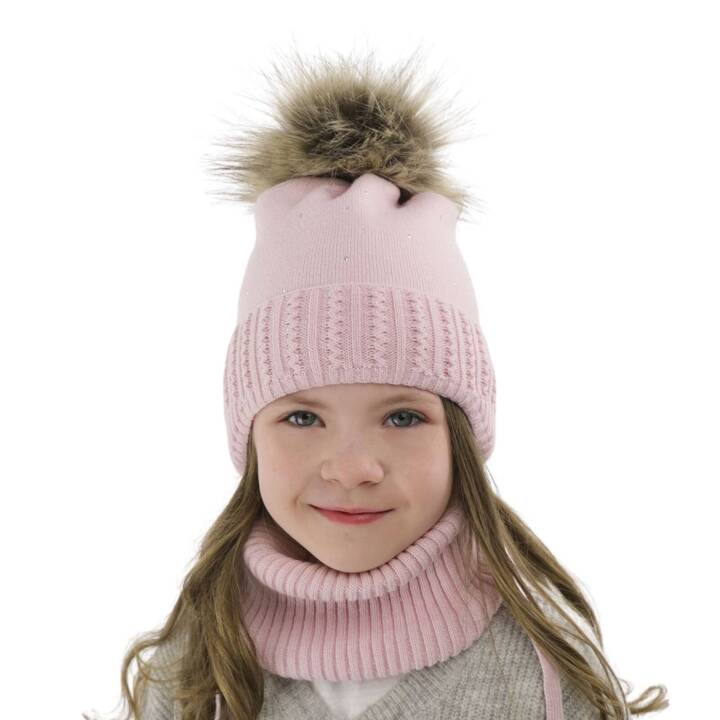 Girl's winter set: hat and tube scarf violet with pompom Renia