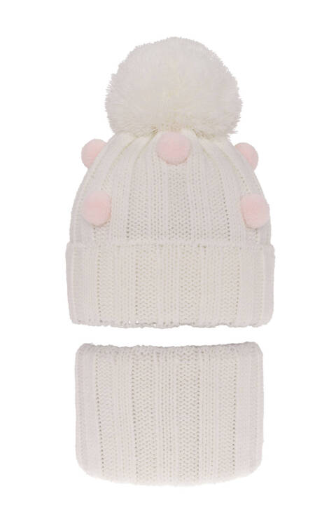 Girl's winter set: hat and tube scarf white Hekate with pompom