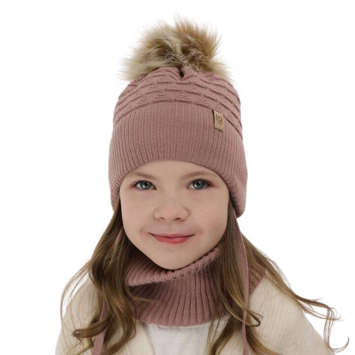 Girl's winter set: pink hat and tube scarf with pompom Egeria