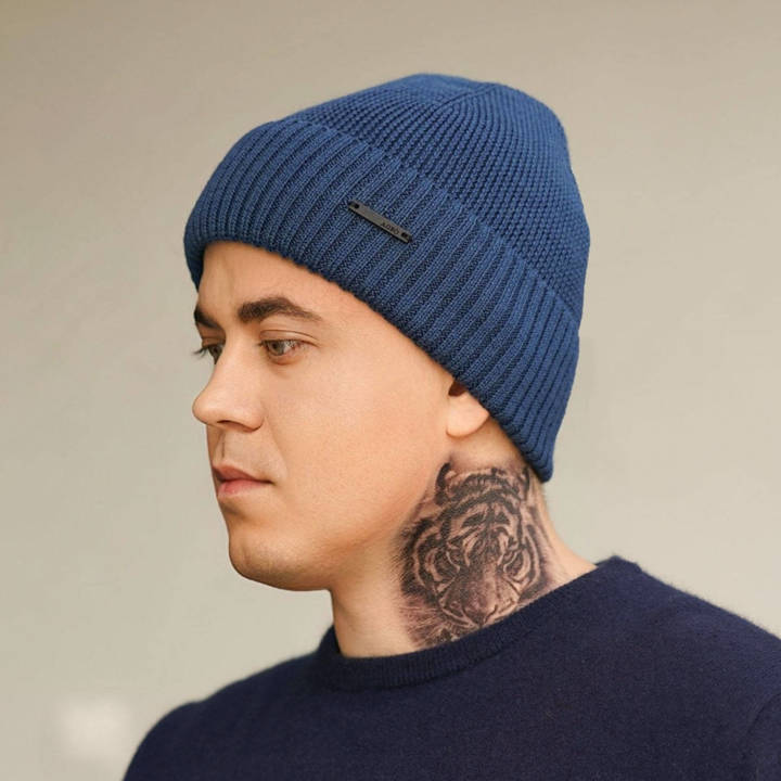 Men's winter hat - blue merino wool Henk