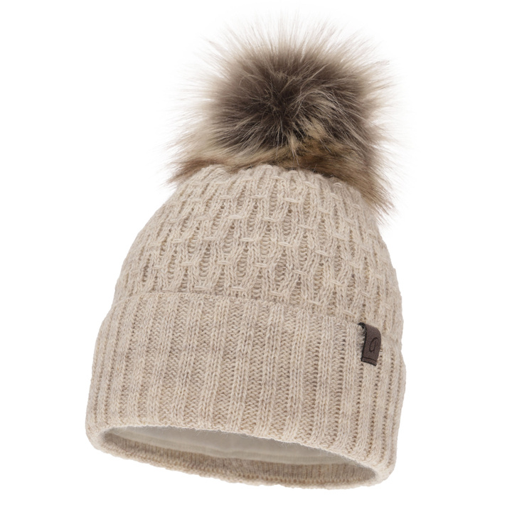 Woman's winter hat beige Gaba with pompom