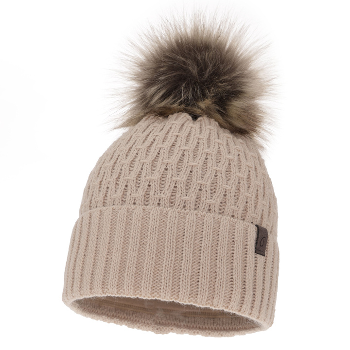 Woman's winter hat beige Gaba with pompom