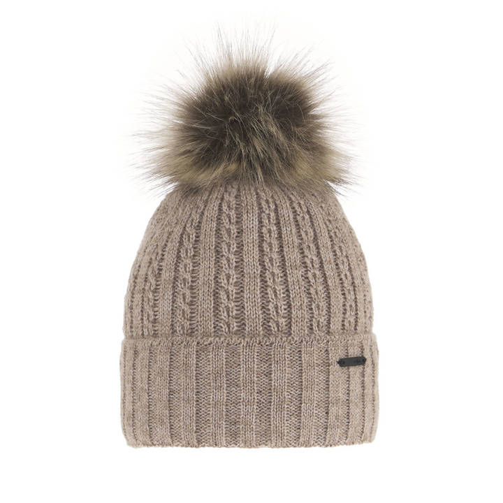 Woman's winter hat beige Karizma with pompom