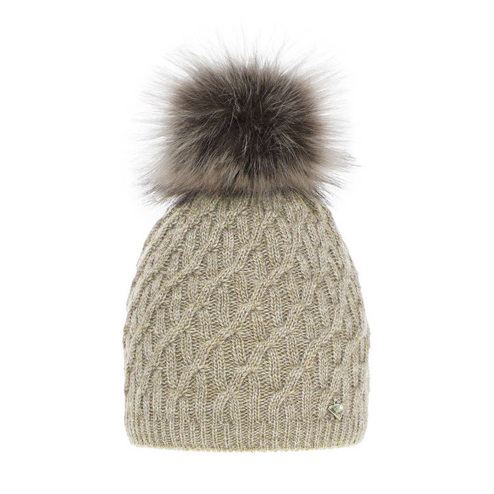 Woman's winter hat beige Kaskada with pompom