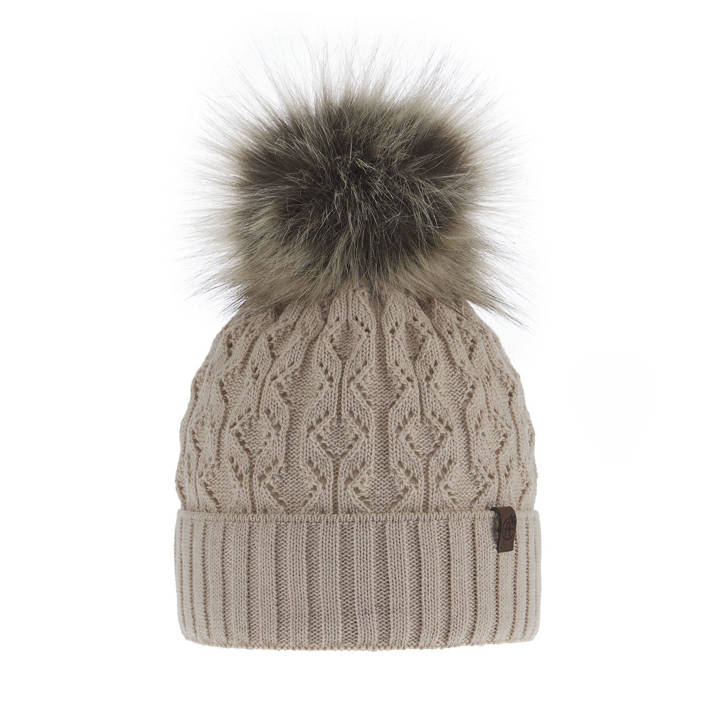 Woman's winter hat beige Katty with pompom