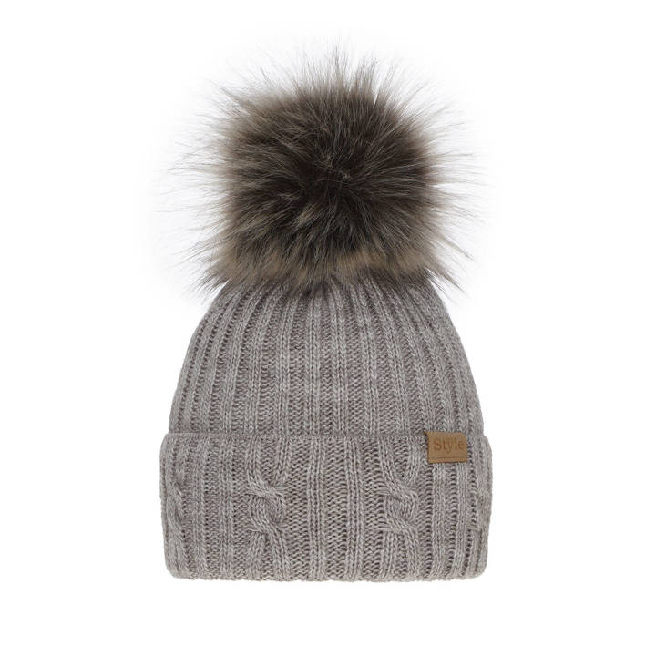 Woman's winter hat beige Lawina with pompom