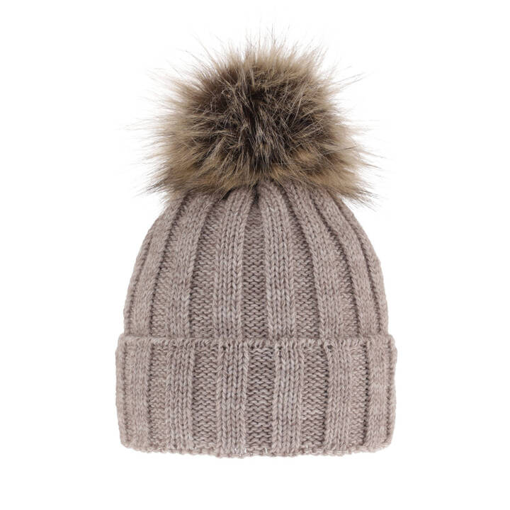 Woman's winter hat beige Mokka with pompom