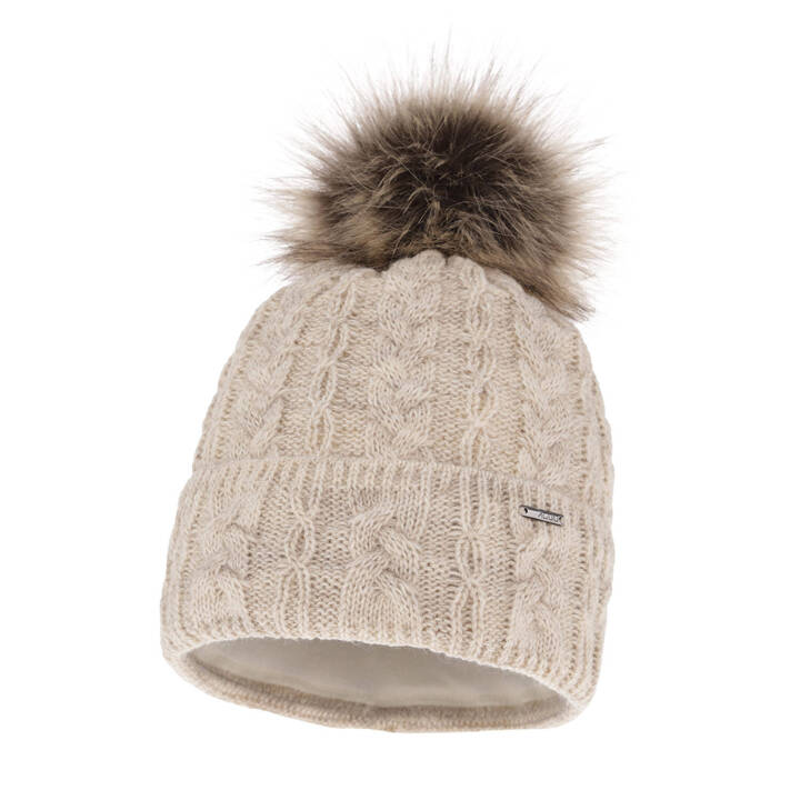 Woman's winter hat beige Omega with pompom