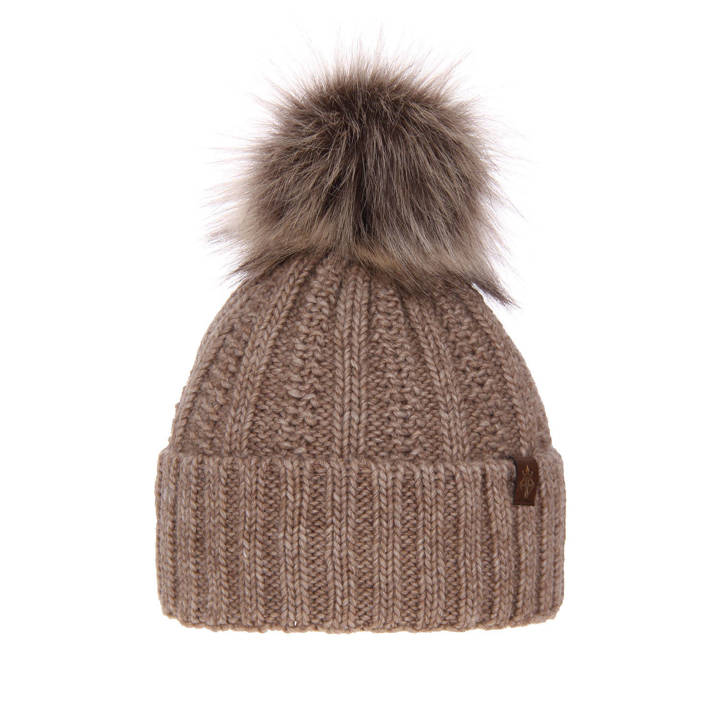 Woman's winter hat beige Rene with pompom