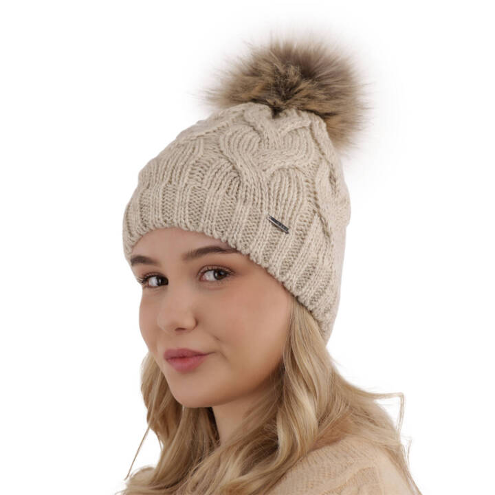 Woman's winter hat beige Terri with pompom