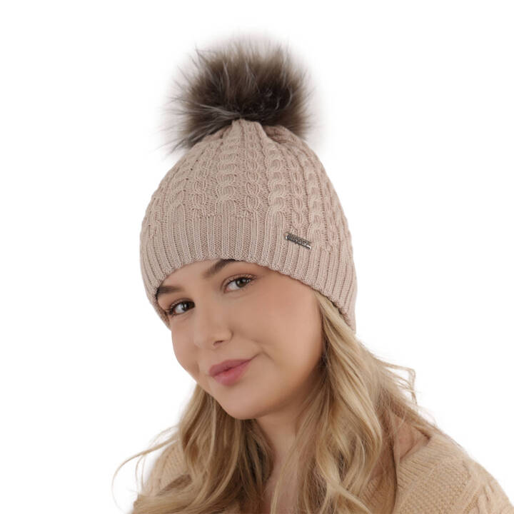 Woman's winter hat beige merino wool Satina