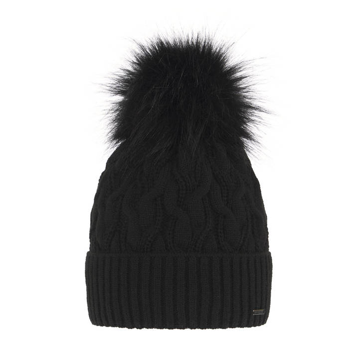 Woman's winter hat black Deva with pompom