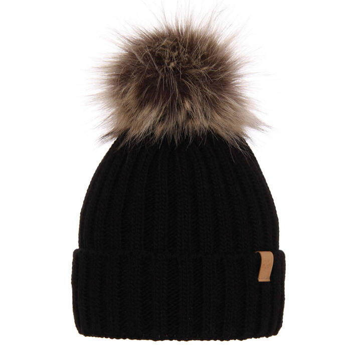 Woman's winter hat black Europa with pompom