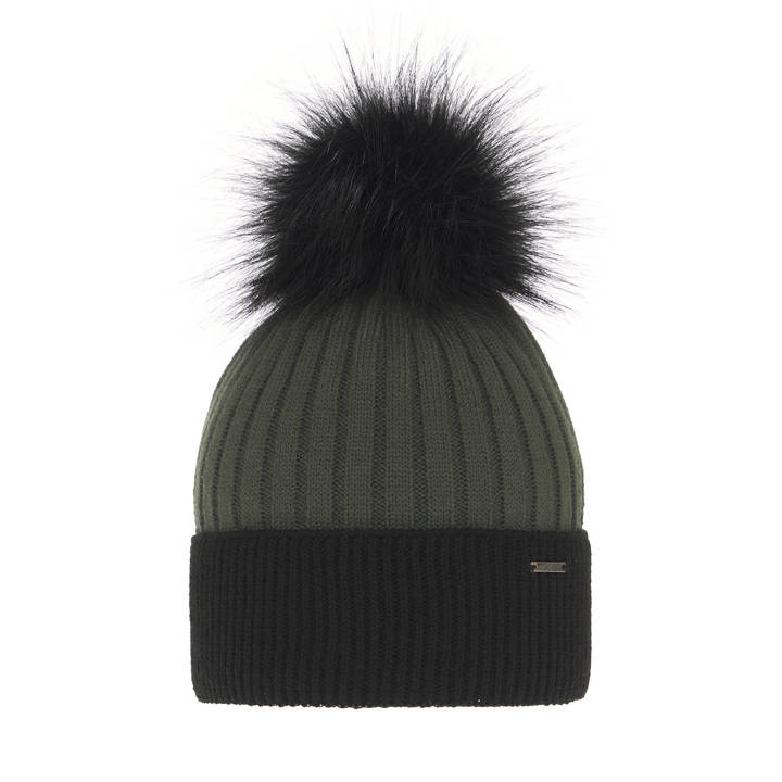 Woman's winter hat black Funda with pompom