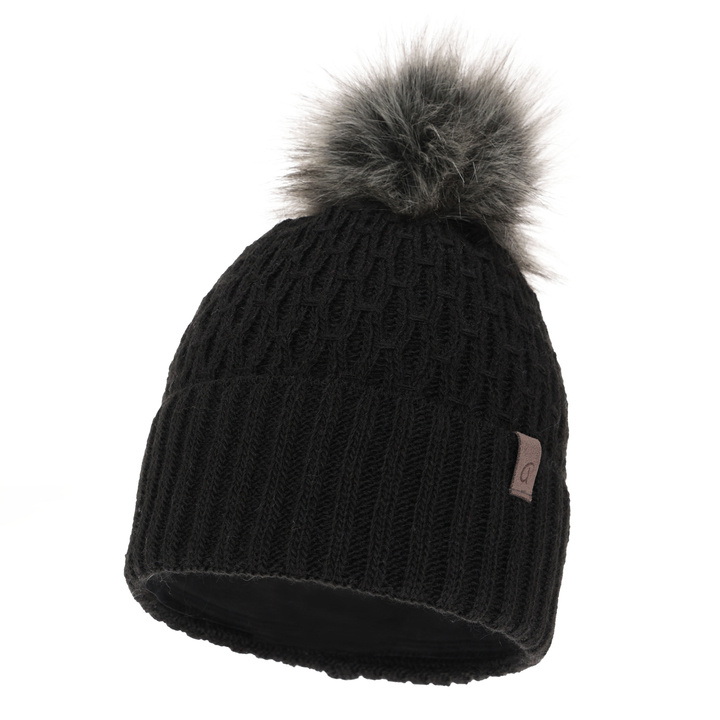 Woman's winter hat black Gaba with pompom