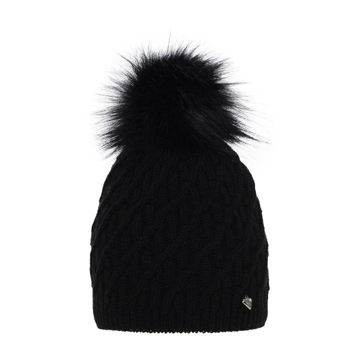 Woman's winter hat black Kaskada with pompom