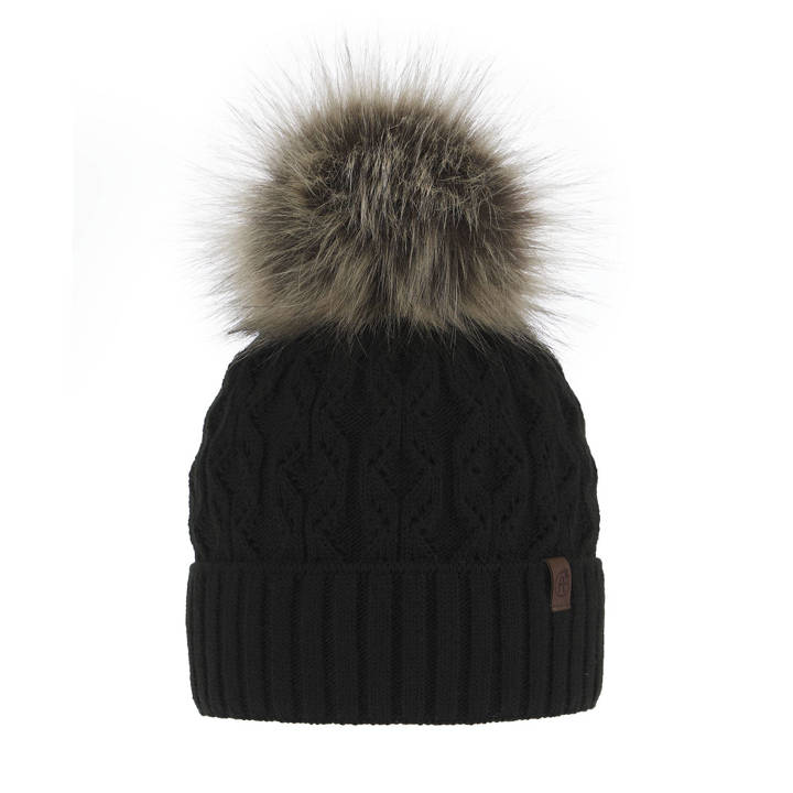 Woman's winter hat black Katty with pompom