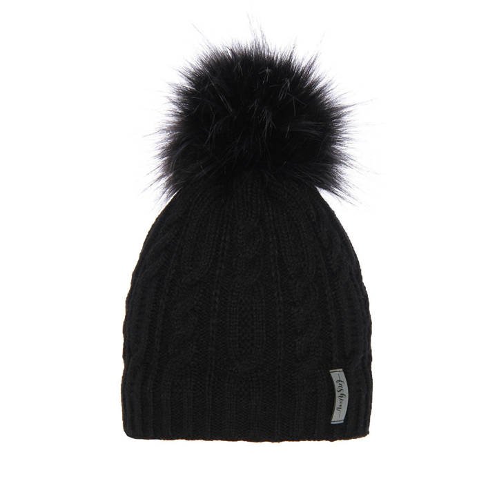 Woman's winter hat black Mirka with pompom