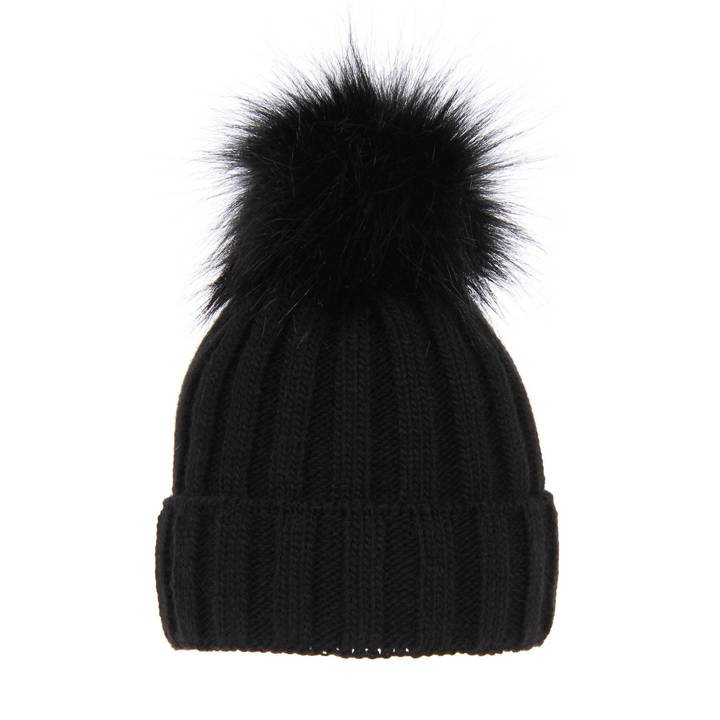 Woman's winter hat black Mokka with pompom