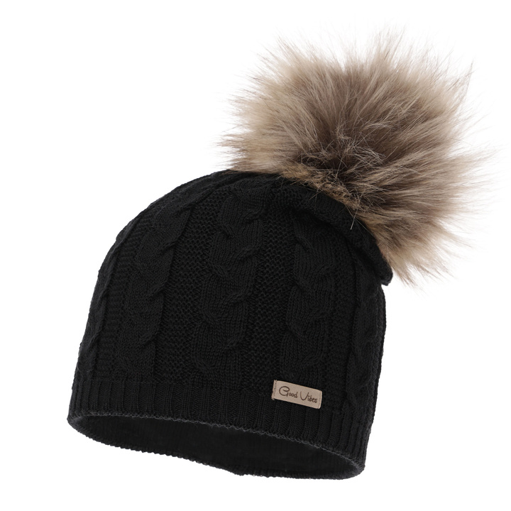 Woman's winter hat black merino wool Bafi