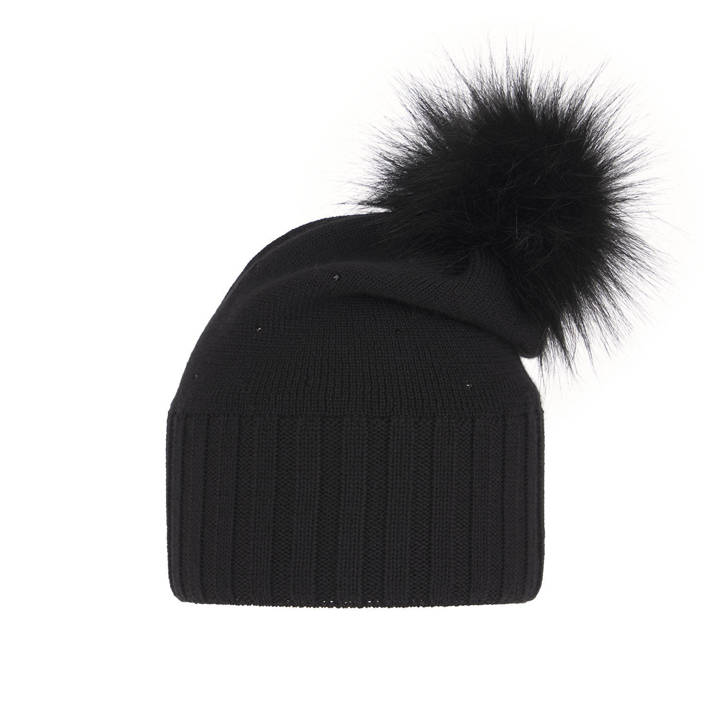 Woman's winter hat black merino wool Malga