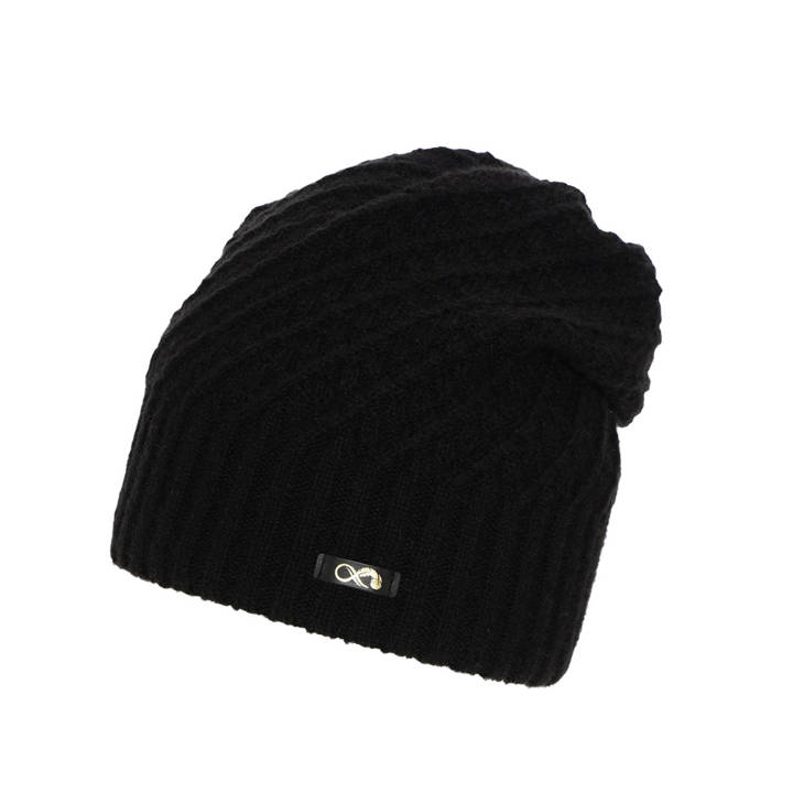 Woman's winter hat black merino wool Misha