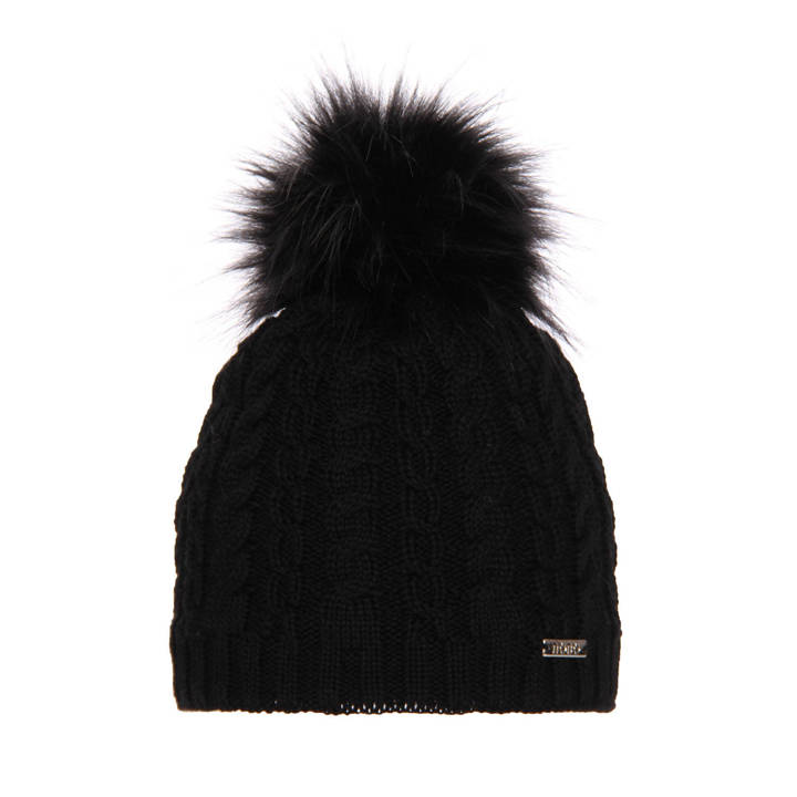 Woman's winter hat black merino wool Satina