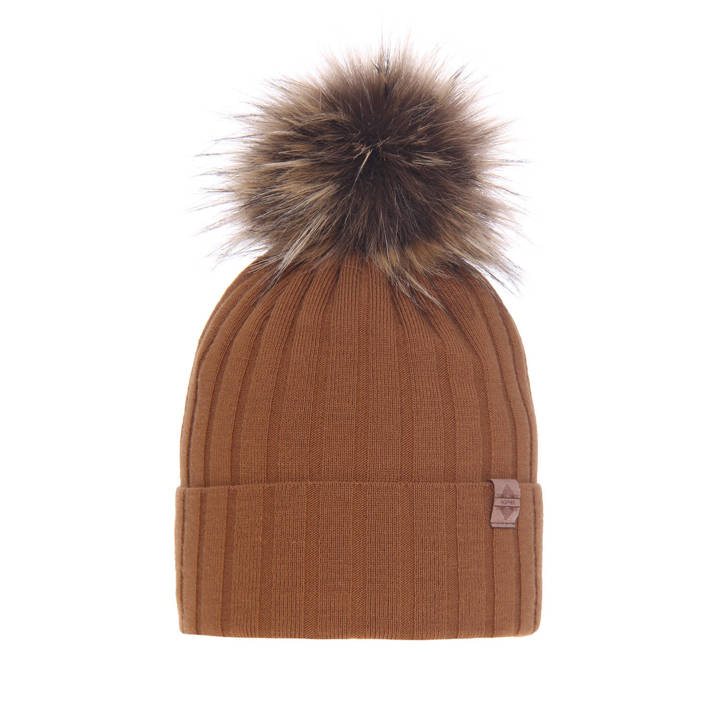 Woman's winter hat brown Loara with pompom