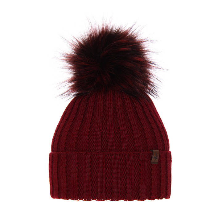 Woman's winter hat burgundy merino wool Texa