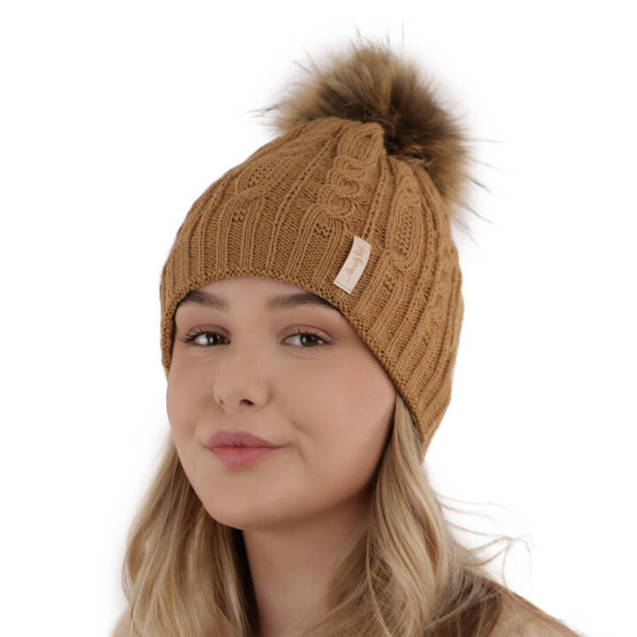 Woman's winter hat camel Mirka with pompom