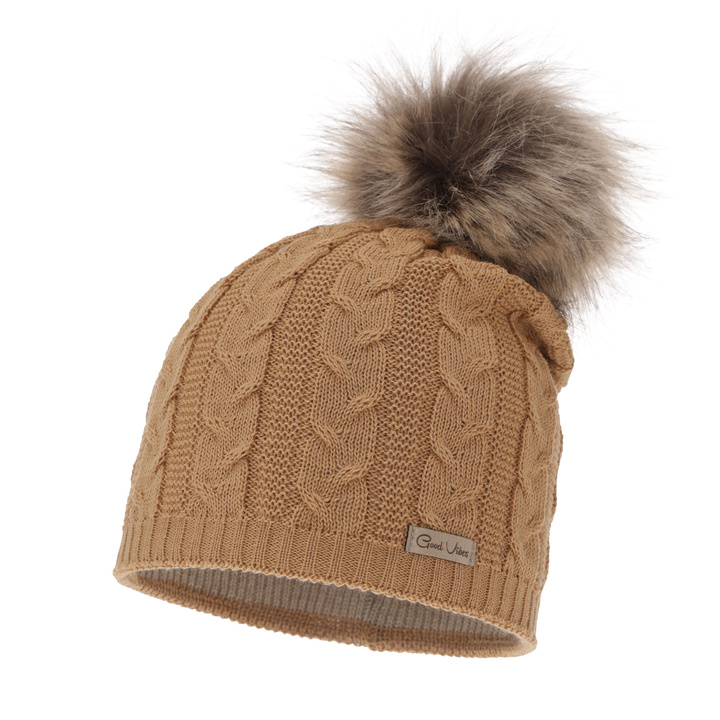 Woman's winter hat camel merino wool Bafi