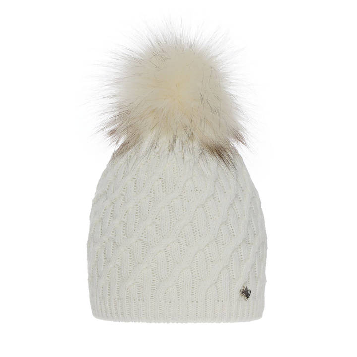 Woman's winter hat ecru Kaskada with pompom