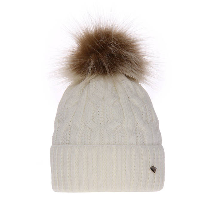 Woman's winter hat ecru Laona with pompom