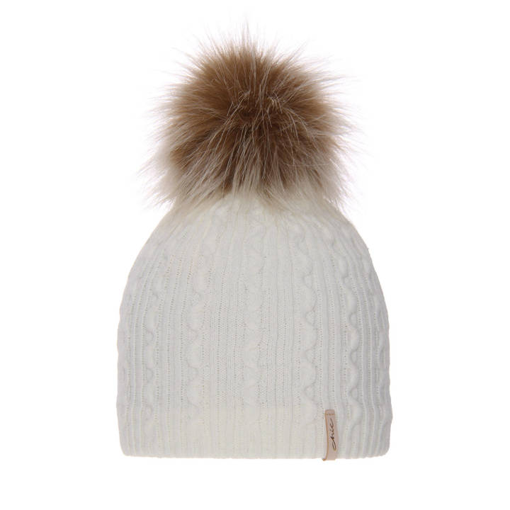 Woman's winter hat ecru Xena with pompom