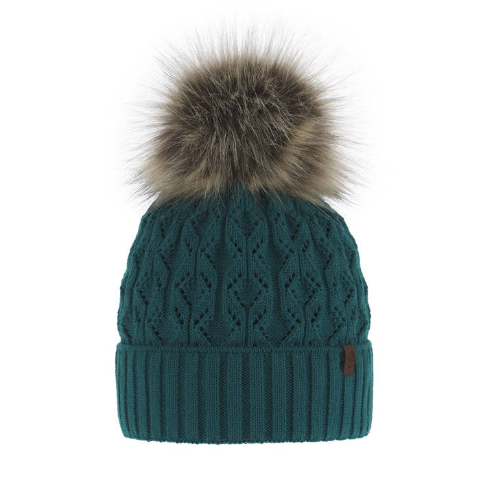 Woman's winter hat green Katty with pompom