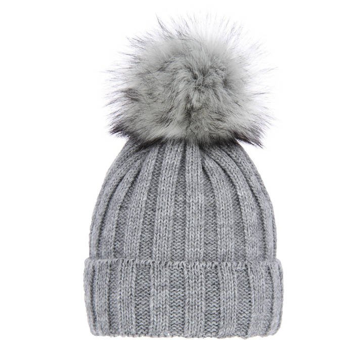 Woman's winter hat grey Mokka with pompom