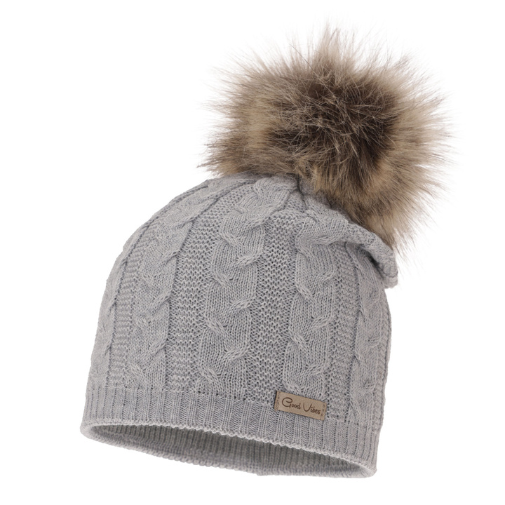 Woman's winter hat grey merino wool Bafi