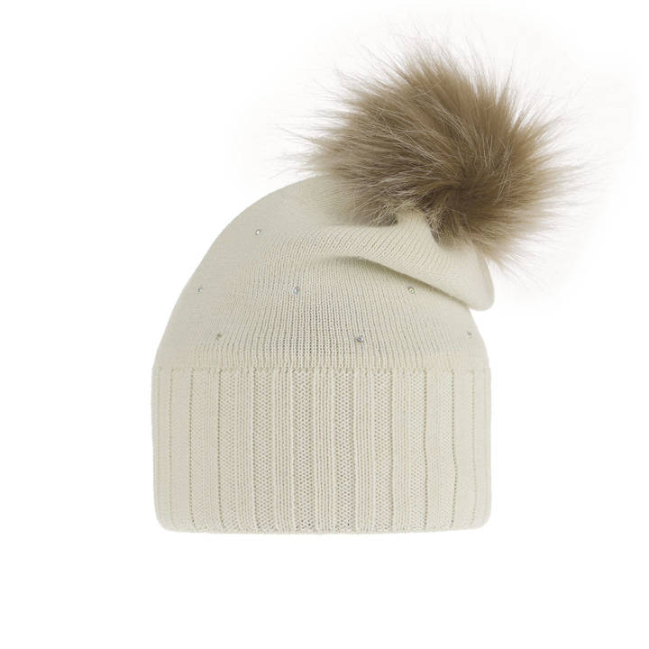 Woman's winter hat in ecru merino wool Malga