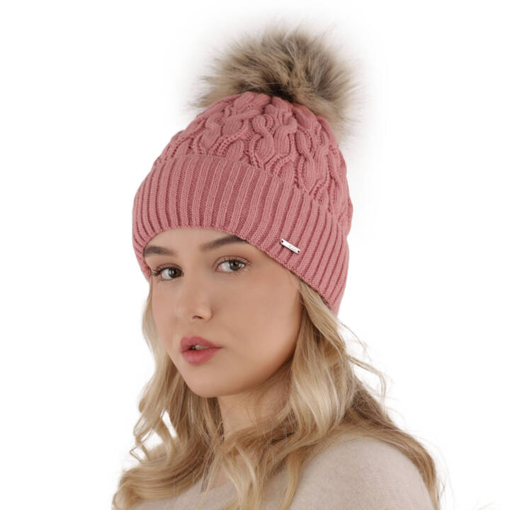 Woman's winter hat pink Deva with pompom