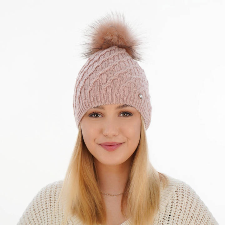 Woman's winter hat pink Kaskada with pompom