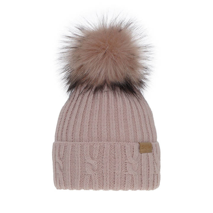 Woman's winter hat pink Lawina with pompom