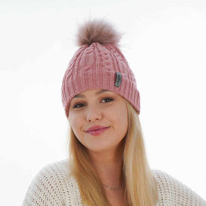 Woman's winter hat pink Mirka with pompom