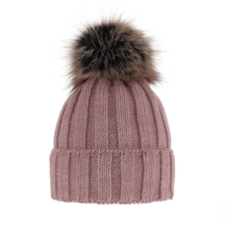 Woman's winter hat pink Mokka with pompom