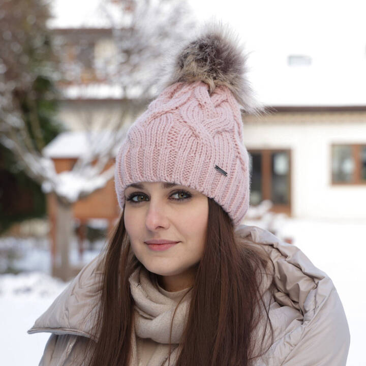 Woman's winter hat pink Terri with pompom