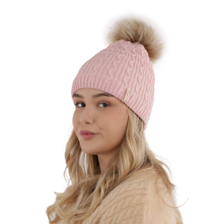 Woman's winter hat pink Xena with pompom