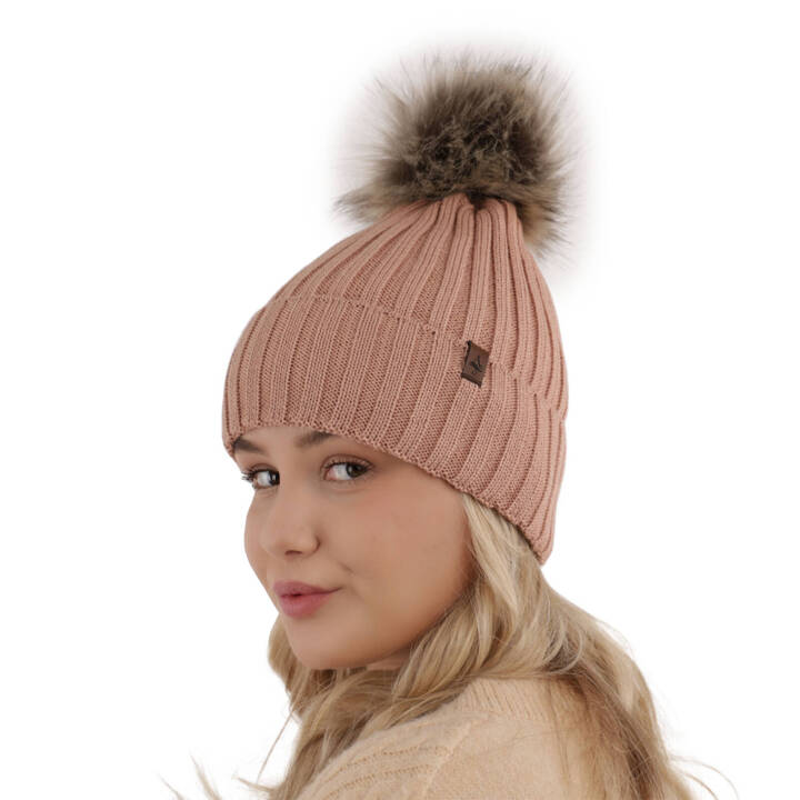 Woman's winter hat pink merino wool Texa